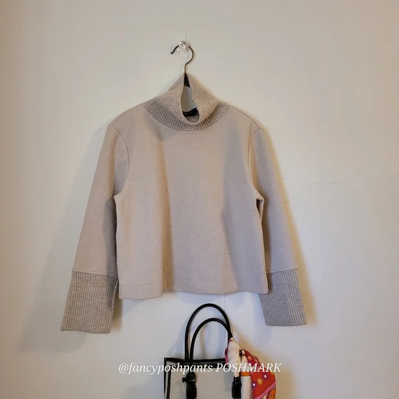 new!BANANA REPUBLIC fine structured ribknit turtleneck special split cuff detail - Picture 14 of 17